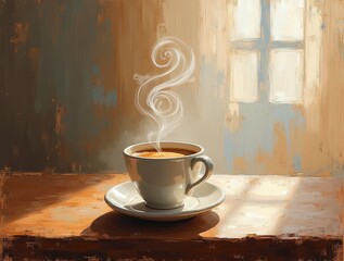 Obraz premium cup of coffee on wooden table