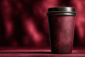 Single black coffee cup on red background