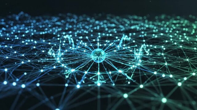 Digital network sphere manipulation with a plier tool connecting data nodes in a futuristic cyber background