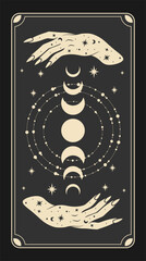 Magic tarot card with moon phases. Tarot symbolism. Mystery, astrology, esoteric.