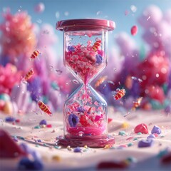 Pink Hourglass With Candy Scattered Around