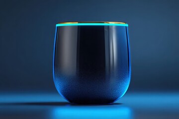 Blue glass tumbler on dark blue background