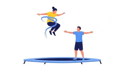 Fototapeta premium Children Jumping and Playing on a Trampoline in an Outdoor Setting