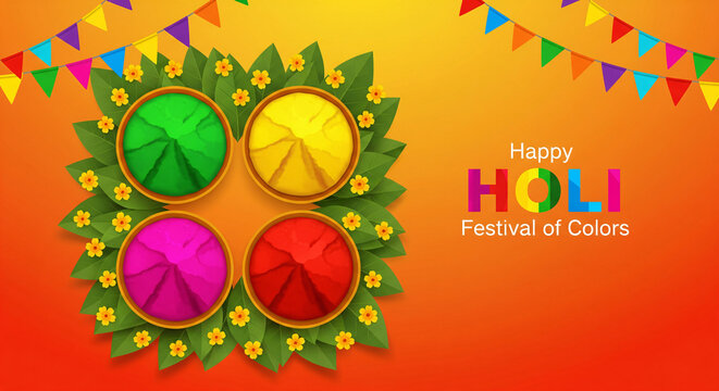 happy holi festival background design with abir, pichkari, color splash.