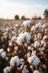 Cotton Bolls In Field At Sunrise