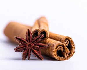Cinnamon Sticks And Star Anise On White Background