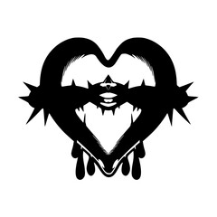 Hand drawn black vector silhouette icon design of a horse heart with wings as a symbolic animal art illustration