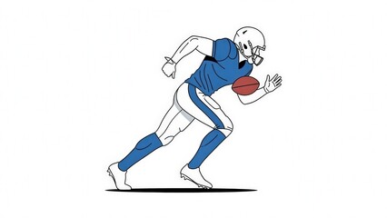 Obraz premium Dynamic American football player running with ball on field during game action