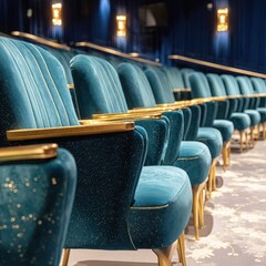 Teal Velvet Theatre Seating With Gold Accents