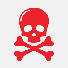 Fototapeta premium A red skull and crossbones symbol, often used as a warning sign for poison or danger, depicted on a light background.