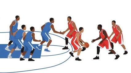 Fototapeta premium Dynamic Basketball Game with Opposing Teams Competing on Court