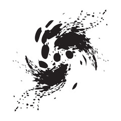 Abstract black ink splat and grunge paint splatter texture design featuring a dirty liquid spray pattern on a vector illustration element