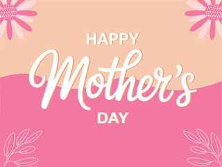 Cheerful Mothers Day greeting card with Happy Mothers Day text on a warm peach and pink background