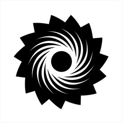 Abstract black and white spiral vector illustration featuring a circular sun pattern and star shape element for a modern business web icon design