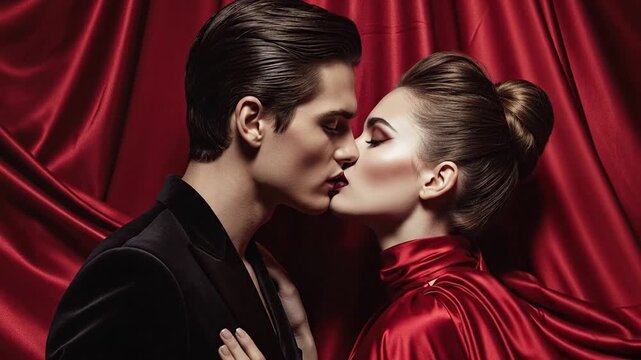 Cinematic High Fashion Kiss Draped Fabric Valentine's Day