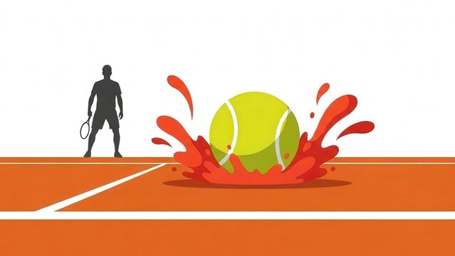 Dynamic Tennis Ball Splash Action with Bright Colors and Athlete Silhouette