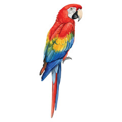 Obraz premium Vibrant Watercolor Macaw Vector Illustration Isolated on White Background, Summer Tropical Bird Art 