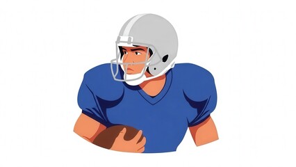 Football Player Wearing Helmet and Uniform Ready for Game Action