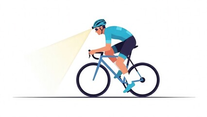 Obraz premium Male Cyclist Riding Bike at Night with Headlamp in Urban Setting