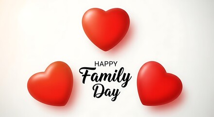 Happy family day with three red hearts