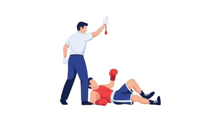 Fototapeta premium Medical Emergency Scene with Male Victim Lying on Ground while Rescuer Attends to Injuries