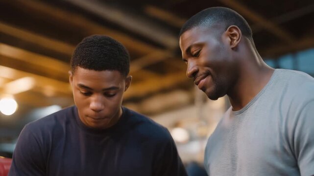 Inside a boxing gym, trainers focus on instructing young athletes, emphasizing proper techniques and discipline, highlighting the connection between mentorship and success in competitive boxing.
