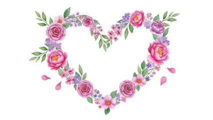 Beautiful floral heart shaped arrangement isolated on transparent background