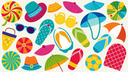 Colorful assortment of playful cartoon mushrooms and hearts in vibrant hues Vector