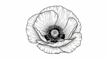 Black and White Poppy Flower Illustration.