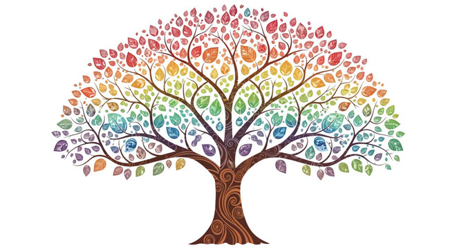 Colorful Tree with Rainbow Leaves Illustration.