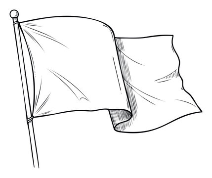 Handdrawn white flag waving on a pole, symbolizing peace, truce, or a fresh start, suitable as a graphic resource for various communication and design projects.