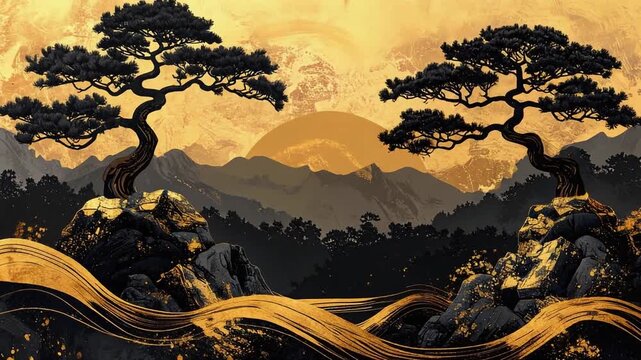 金屏風、和風イメージの背景