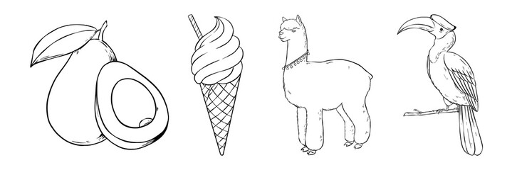 Png animal and food sticker set black and white © Rawpixel.com