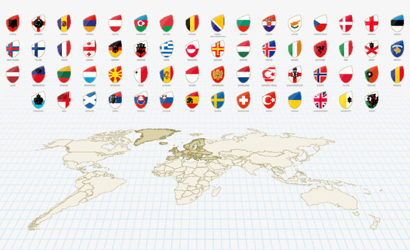 European Flags in Rugby Style. Big Rugby icon set.