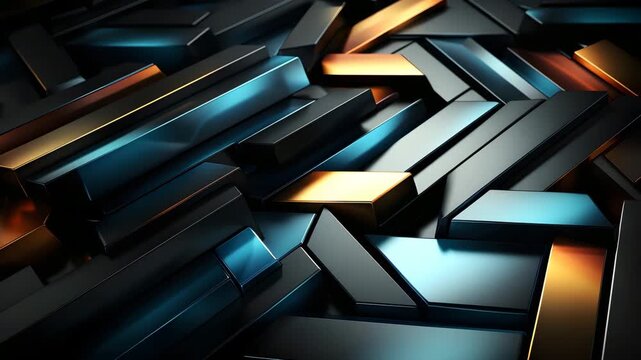 Colorful shapes shift and change positions in a digital space. The movement creates a sense of depth and texture, highlighting the designs and patterns.