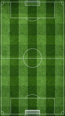 Obraz premium Top Down Soccer Field with Striped Grass and Goalposts