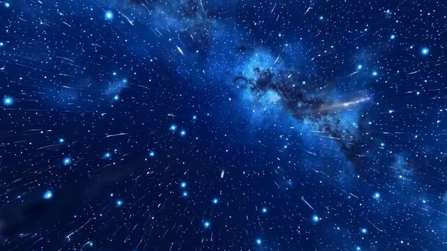 A beautiful view of the night sky with stars and a blue light