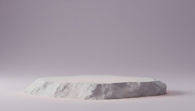 Rough textured natural stone platform for product display against a soft purple studio background