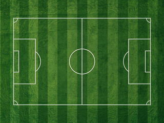 Top Down Soccer Field with Striped Grass and Goalposts