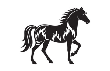 Obraz premium Black horse silhouette decorated with white flame motifs on its neck and back.