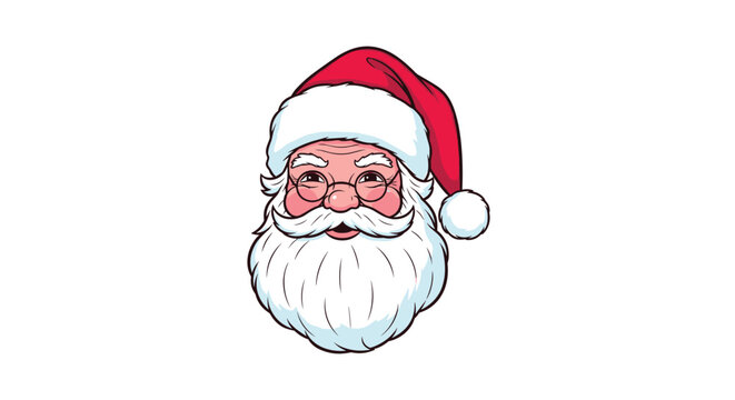 Cheerful portrait of Santa Claus with a white beard, red hat, and glasses, representing the festive spirit and tradition of the Christmas holiday.