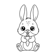 Adorable Baby Rabbit with Carrot Outline Illustration