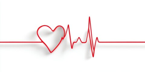 The Heartbeat Line Forming a Heart Shape and EKG Pulse on White Background