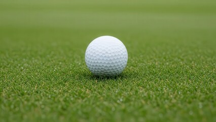 Fototapeta premium Close-up View of a Golf Ball on Well-Maintained Green Turf for Sports and Recreation Content