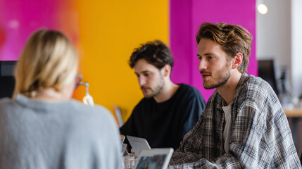 Startup team working on a_creative project.