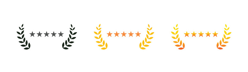 Laurel wreath star rating symbols. Achievement excellence and quality recognition. Reviews certifications interfaces awards badges, success, trust, credibility celebration. Design concepts