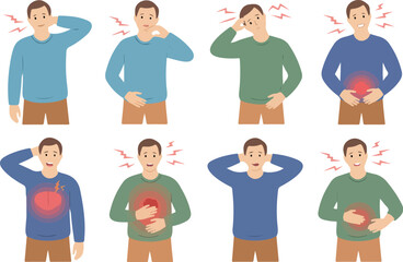 Man Experiencing Body Pain Vector Illustration Medical Discomfort Concept