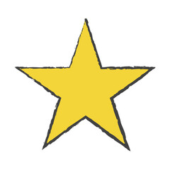 Obraz premium Star hand drawn crayon pencil sticker yellow vector sign. Rough textured doodle star in simple organic shapes. Element for children, packaging, branding, decoration project