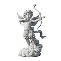 Fototapeta premium Romantic white cupid statue aiming a bow and arrow, classic angel of love sculpture symbolizing passion and romance, isolated on white or transparent background. PNG format.
