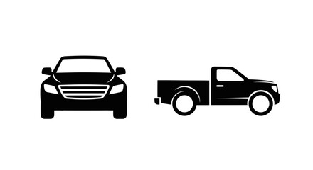 Fototapeta premium Two pickup trucks a vintage and a modern cybertruck side view